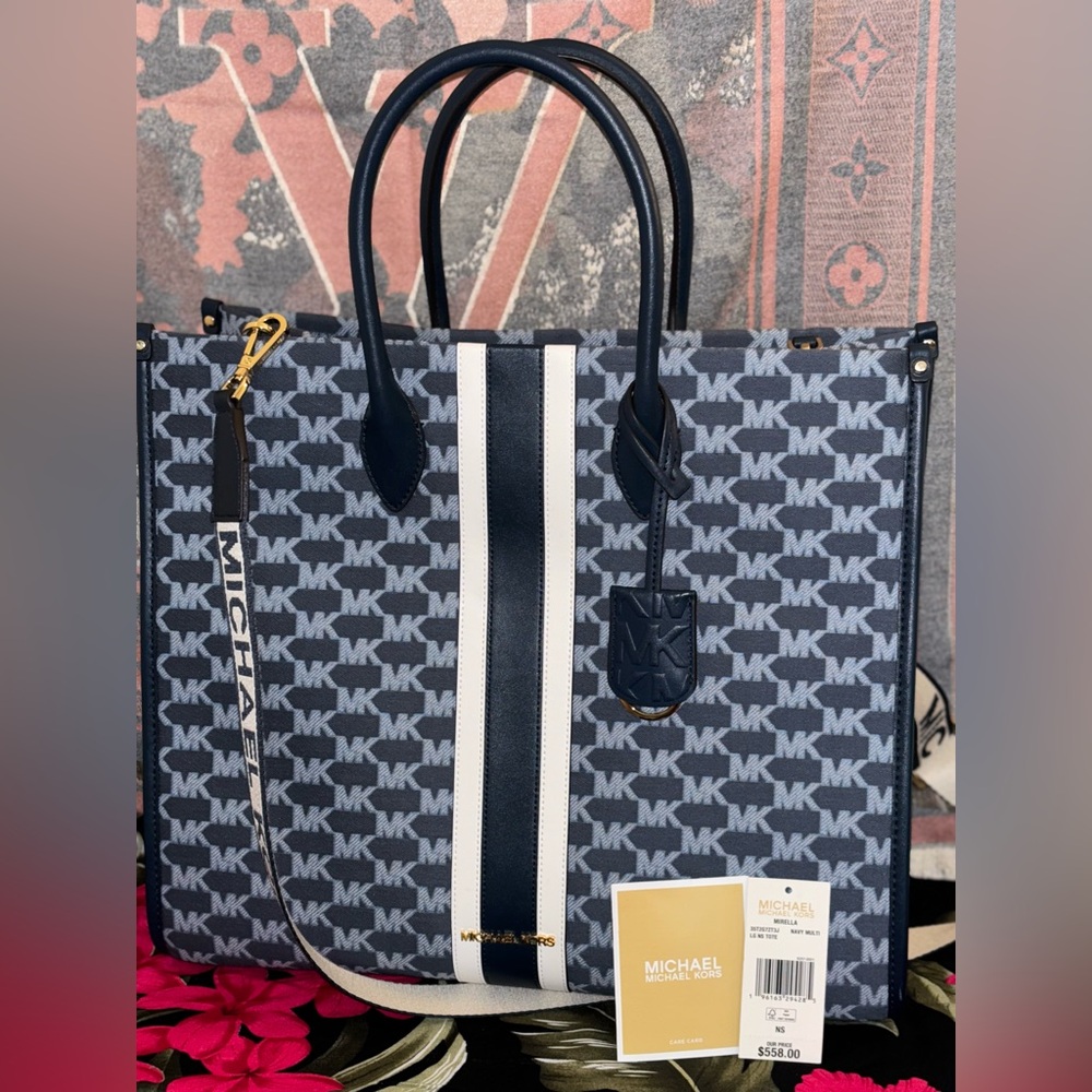 MICHAEL KORS - 
Mirella Large Striped Logo Jacquard tote bag